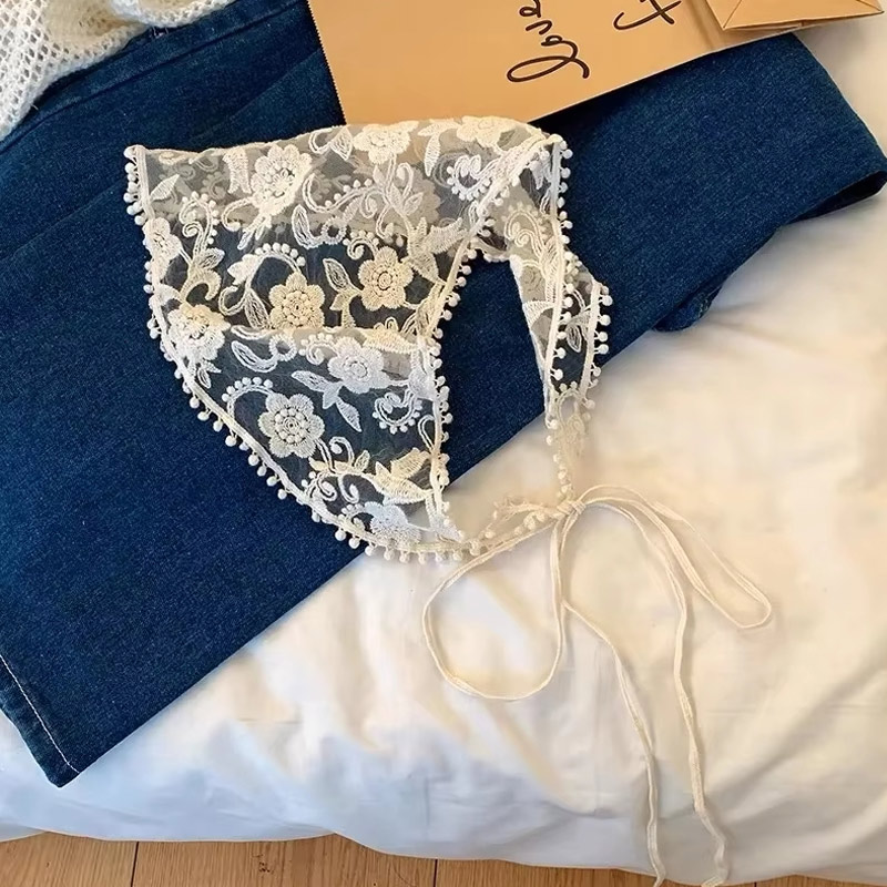 Franse beige bloemenkanten hoofddoek, lief en schattig, landelijke stijl, sjaal voor lente, zomer, kust, bos, foto's, hoofddeksel voor meisjes: Grijs