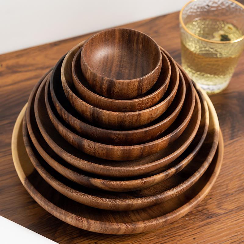 Whole Wood Tableware Unbreakable Lovesickness Wood Circular Solid Wood Pan Plate Fruit Dishes Saucer Tray Dessert Dinner Plate
