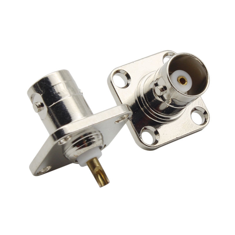Conector de brida Q9 BNC hembra de 4 agujeros, conector hembra BNC con Panel de brida de 4 agujeros, montaje en chasis, soldadura Coaxial, latón niquelado