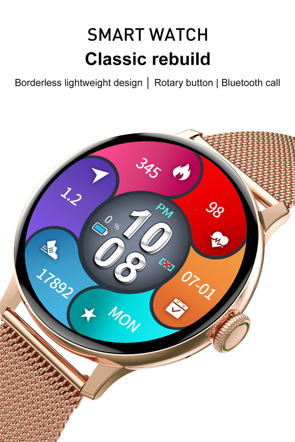 Smartwatch für damen , dt2 1.19 zoll-runddisplay, bluetooth-anruffunktion, herzfrequenzmesser, fitness-tracker für android und ios