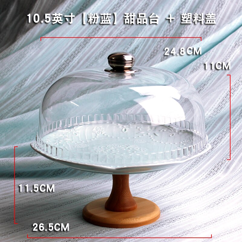 Ceramics Fruit Tray Living Room Snack Tray with Lid Glass Cover European High Plate Cake Stand Exhibition Hall Dessert Rack: I 26.5x21cm plastic