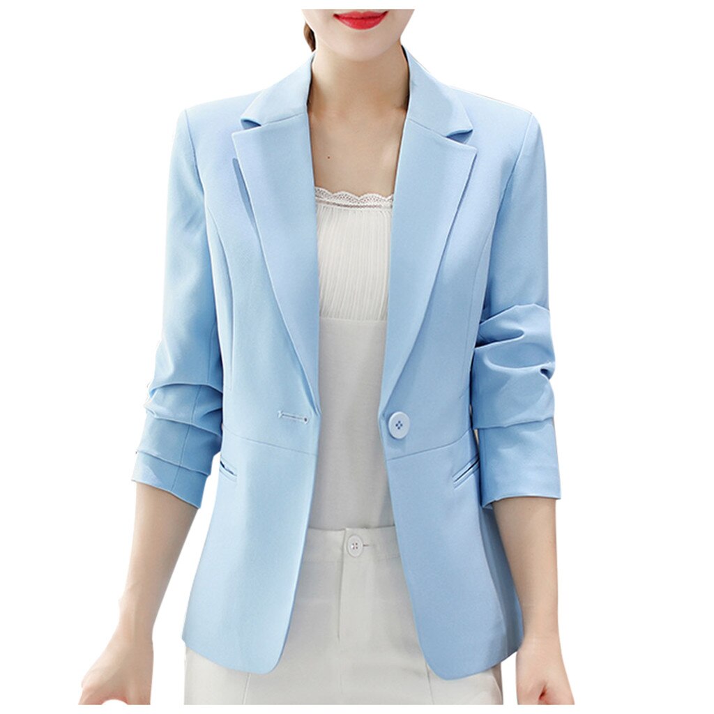 Blauw Vrouwen Blazer Formele Blazers Lady Office Werk Pak Zakken Jassen Jas Slanke Zwarte Vrouwen Blazer Femme Jassen # j30: Sky Blue / XL