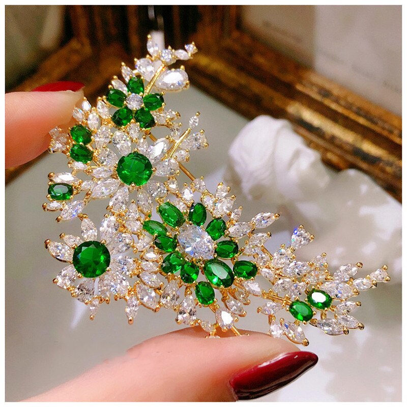 Brocher til kvinder luksus palads smaragd cubic zirconia corsage temperament brude bryllupsnål tilbehør fine smykker: 006
