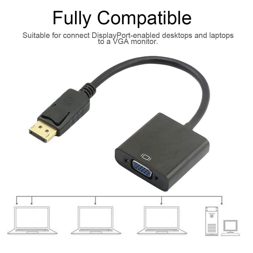 Display Port Accessories Displayport Converter Adapter Cable Monitor Portable Video HDTV DP To VGA Laptop PC Computer HD
