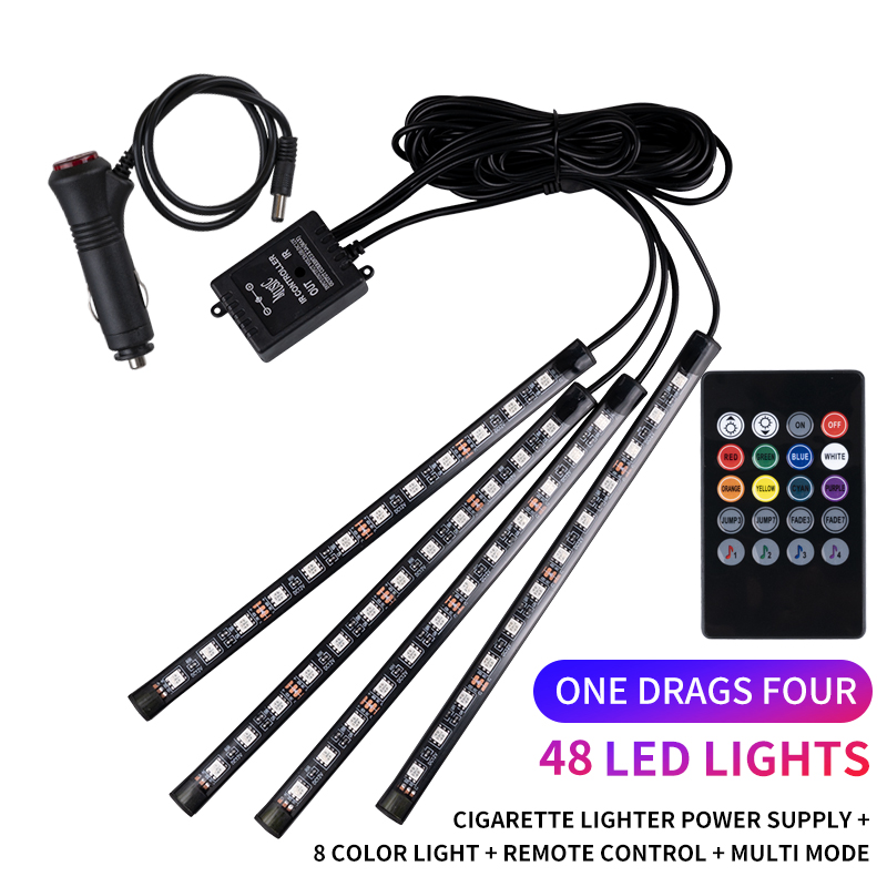 Kit de tira de luces LED de neón para Interior de coche, accesorios de retroiluminación RGB, aplicación remota, Control de música, lámpara decorativa automática: 8000 K blanco azul