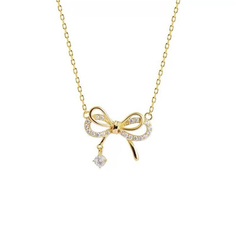 Unique mémoire brillant papillon frais Bow 925 argent Sterling clavicule chaîne femme collier SNE537