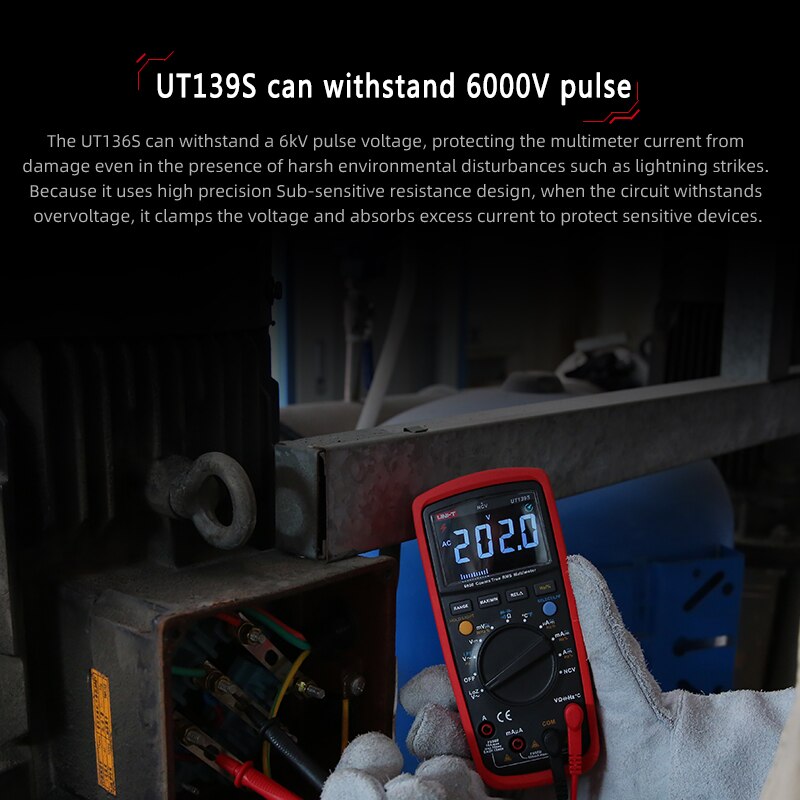 Uni-t digitalt multimeter  ut139- serie ægte rms lpf lavpasfilter loz ac dc va temperatur res freq test lcd hd display