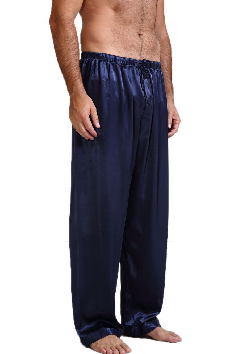 Ropa de dormir de satén para hombre, pijamas de seda, pantalones de salón, pantalones informales, ropa de dormir: Navy blue / L