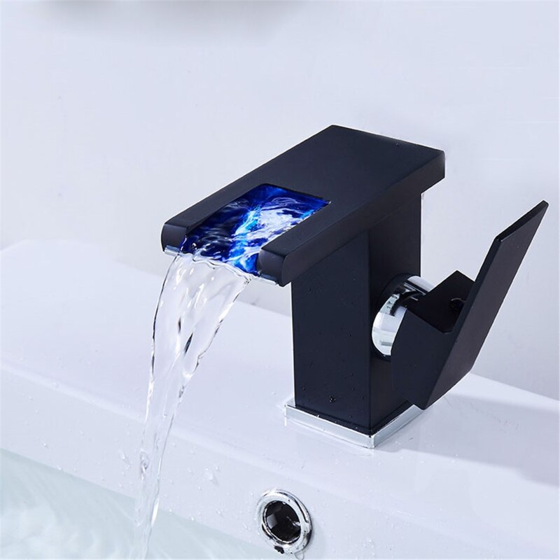 Grifo de cristal tipo cascada para lavabo de baño, hecho de latón, Led