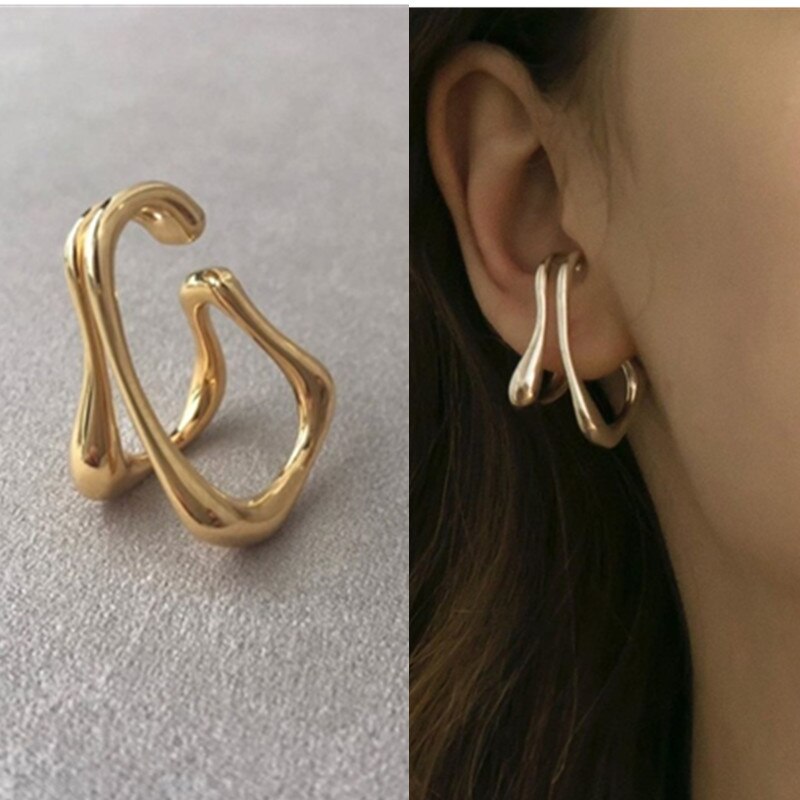 HUANZHI2020 Gold Metal Oor Manchet Oorbellen Zonder Piercing Geometrische Kraakbeen Oorbellen Voor Vrouwen Meisje Sieraden: 17  gold
