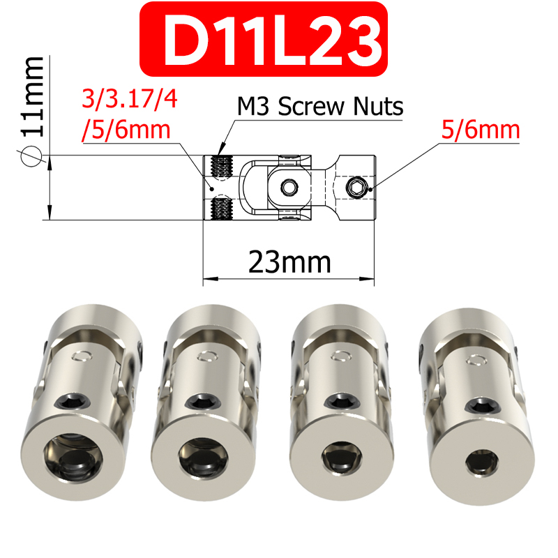 Acoplamiento Universal de cardán de Metal, acoplamientos de cardán 2/2,3/3/3,17/4/5/6/8/10/12mm, conector de Motor de acoplador de eje de coche y barco