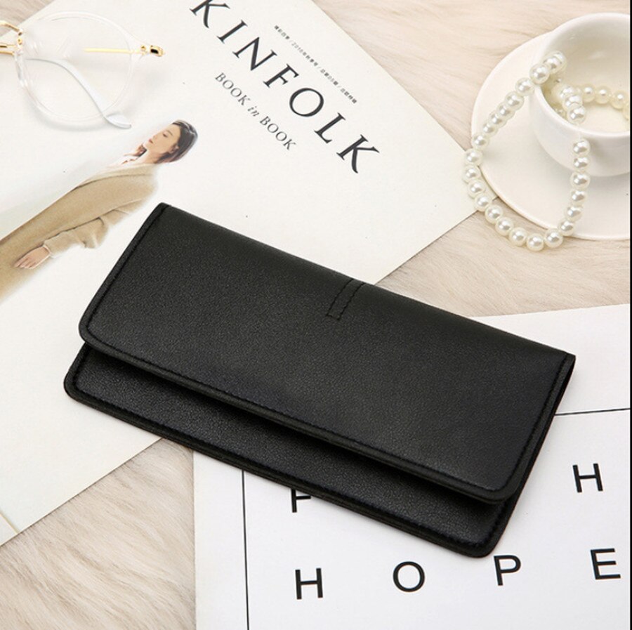 portefeuille de mme Simple ouvert Long portefeuille pochette portefeuille doux portefeuille en cuir synthétique polyuréthane: Black