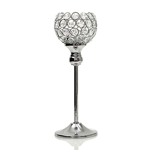 Crystal Tealight Candle Holders Coffee Dining Table Centerpieces Metal Candlesticks Stand Wedding Christmas Halloween Decoration: 30cm Silver