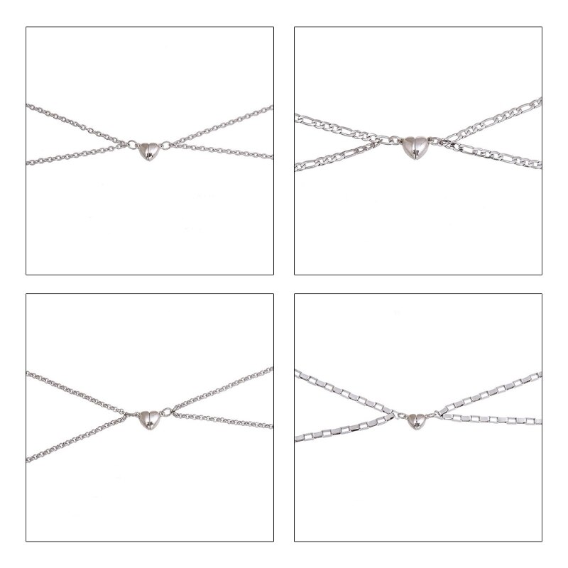 2 magnetische partner-halsketten mit herzanhänger für verliebte, symbol für fernbeziehungen, #39