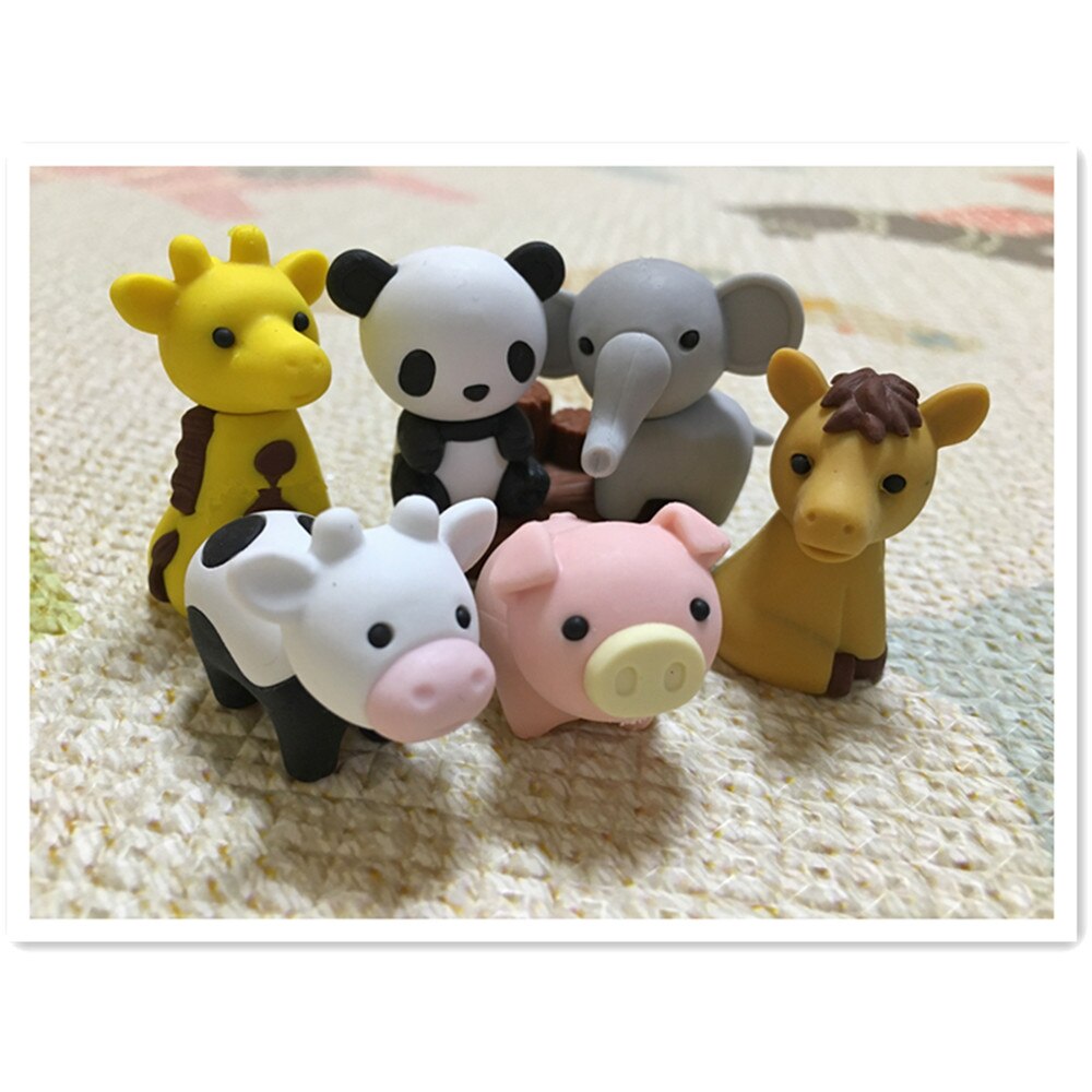 12 sztuk/zestaw śliczne Kawaii gumki w kształcie zwierząt z ogród zoologiczny gumka robić mazania zestaw szkolne biuro wymazać dostawy prezenty dla dzieci