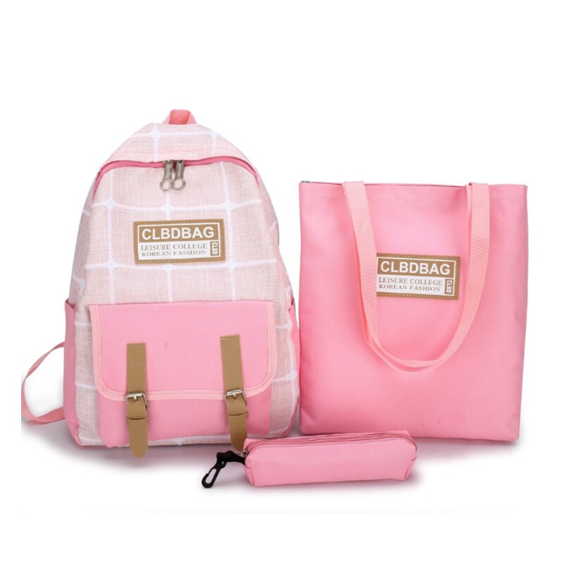 Puimentiua 4 Stks/set Rugzak Vrouwen Rugzak Canvas Schoudertassen Plaid Stijl Meisje Schooltas Vrouwelijke Student Rugzak Sets