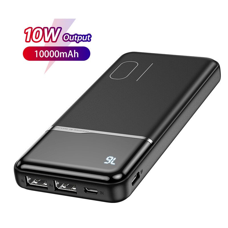 Kuulaa banco de potência 10000mah carregador portátil para xiaomi redmi nota 10 powerbank para poco x3 pro iphone 13 12 11 pro max poverbank: 2.1A Black