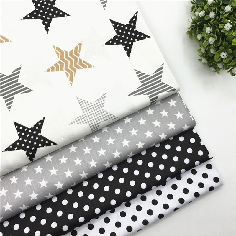 100% cotton twill textile black gray stars black white polka dot 0.8cm fabrics for DIY bedding handwork quilting patchwork craft