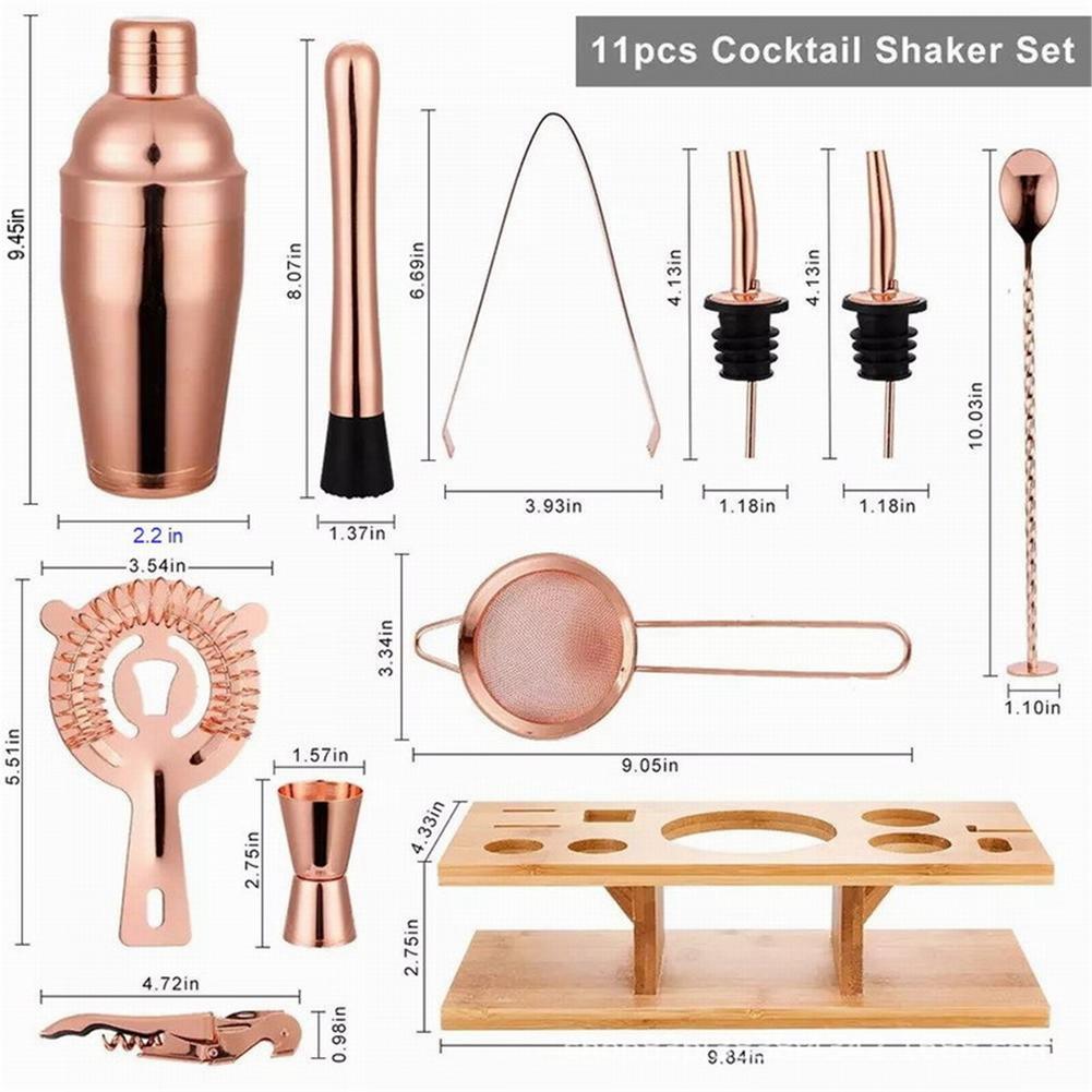 11PCS Rose Gold Practical Cocktail Bar Shaker Making Set Stainless Steel Bartender Kit For Kitchen Bar Party Accessories