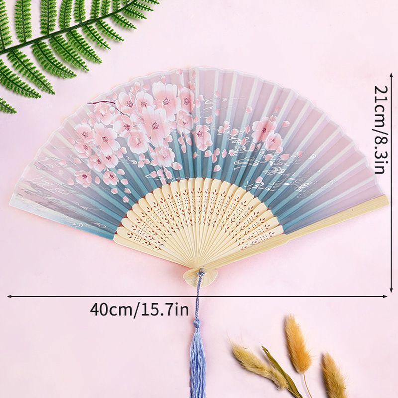 Abanico de mano plegable de madera, abanicos chinos de bambú, abanicos de mano de baile portátiles para mujer, decoración del banquete de boda, abanico decorativo, manualidades,: Azul