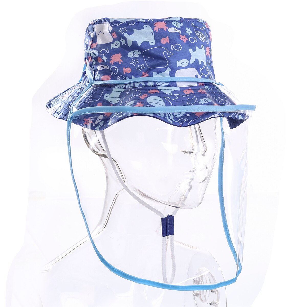 Trend Kids Protective Waterproof Bucket Hat Floral Cartoon Print Fisherman Cap with Removable Full Face Shield: 7 / S