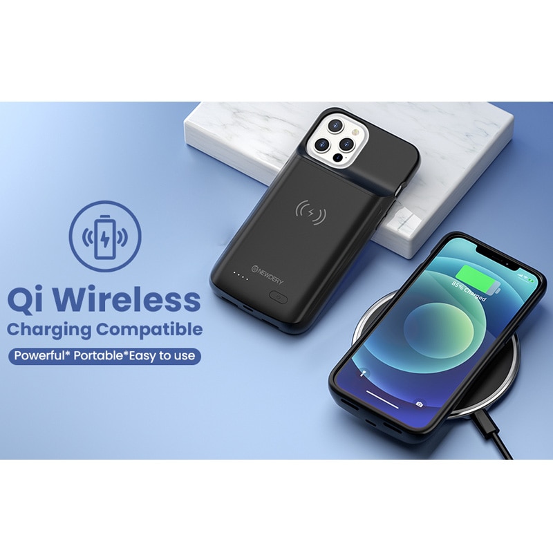 Newdery Qi Draadloze Batterij Case Voor Iphone 12 Serie Opladen Case Voor Iphone 12 Mini, 12/12 Pro En 12 Pro Max Zwart