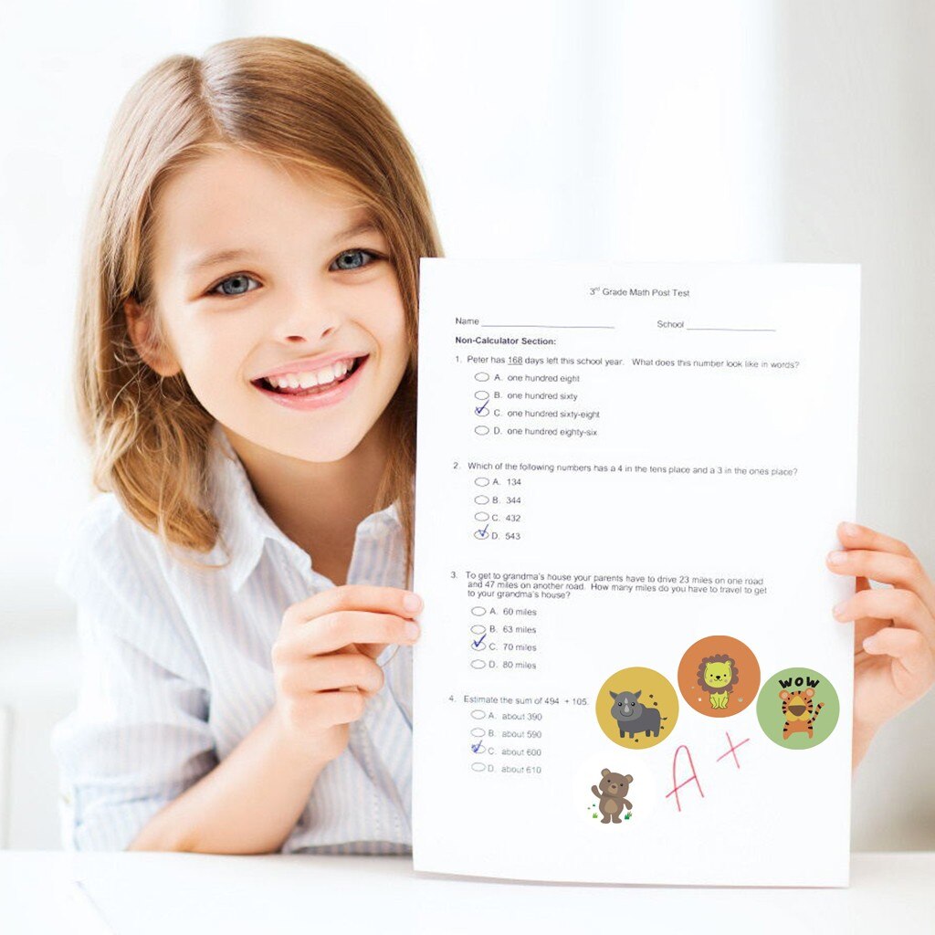 1000pcs/Roll Reward Stickers Encouragement Sticker Roll for Kids Motivational Stickers with Cute Animals for Students Teachers