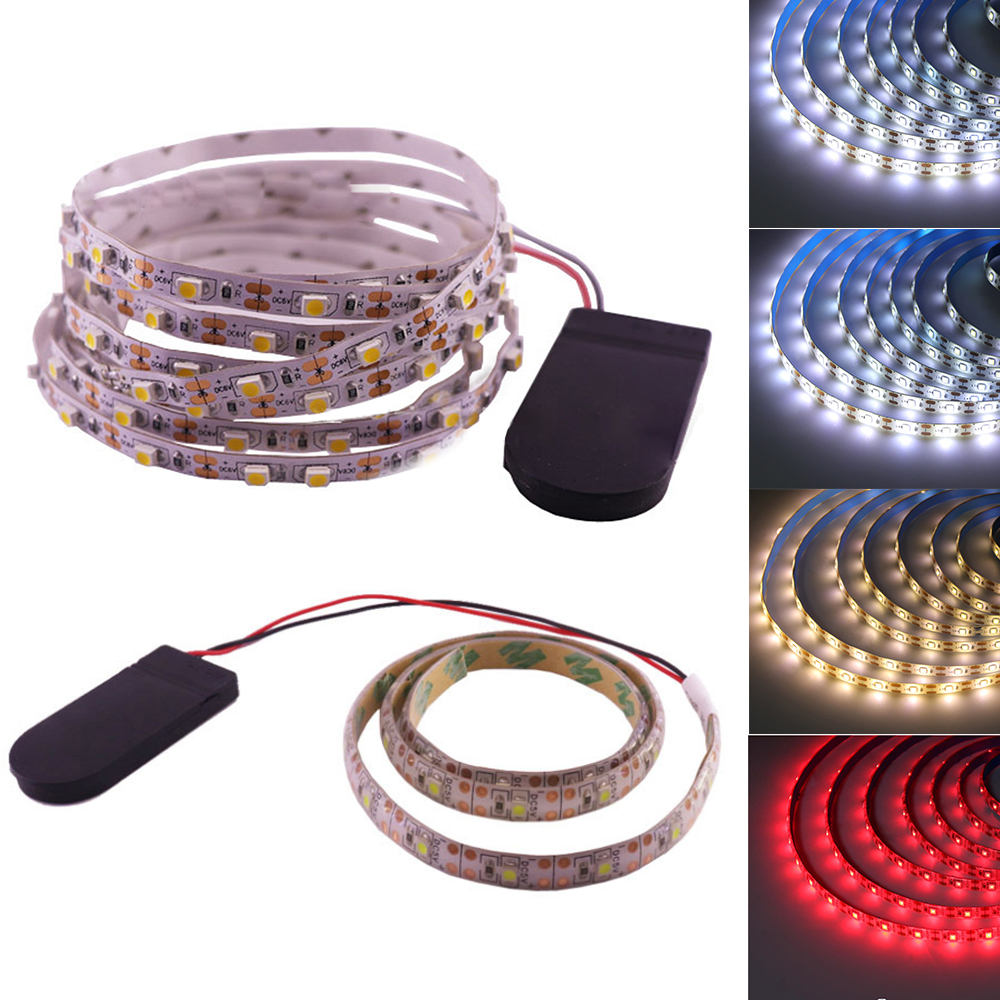 Tira de luces LED alimentada por batería DC 5V SMD 3528 60Leds/m retroiluminación de TV decoración de habitación cuerda Ribbbon Flexible luces LED 0,5 m 1m 2m