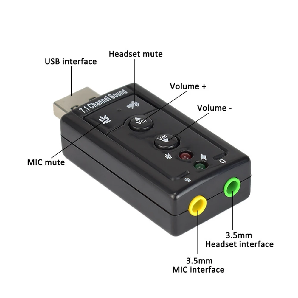 7.1 Sound Card 3D Stereo USB Audio Adapter to jack 3.5mm External Sound Card for Windows XP/2000/Vista/7 Laptop PC
