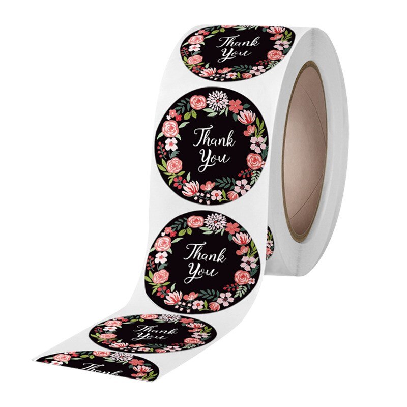 Thank You Flowers Sticker Paper Labels Round Reward scrapbooking Stickers Wedding Party decor Envelope Seals Stickers Stationery: A 100pcs