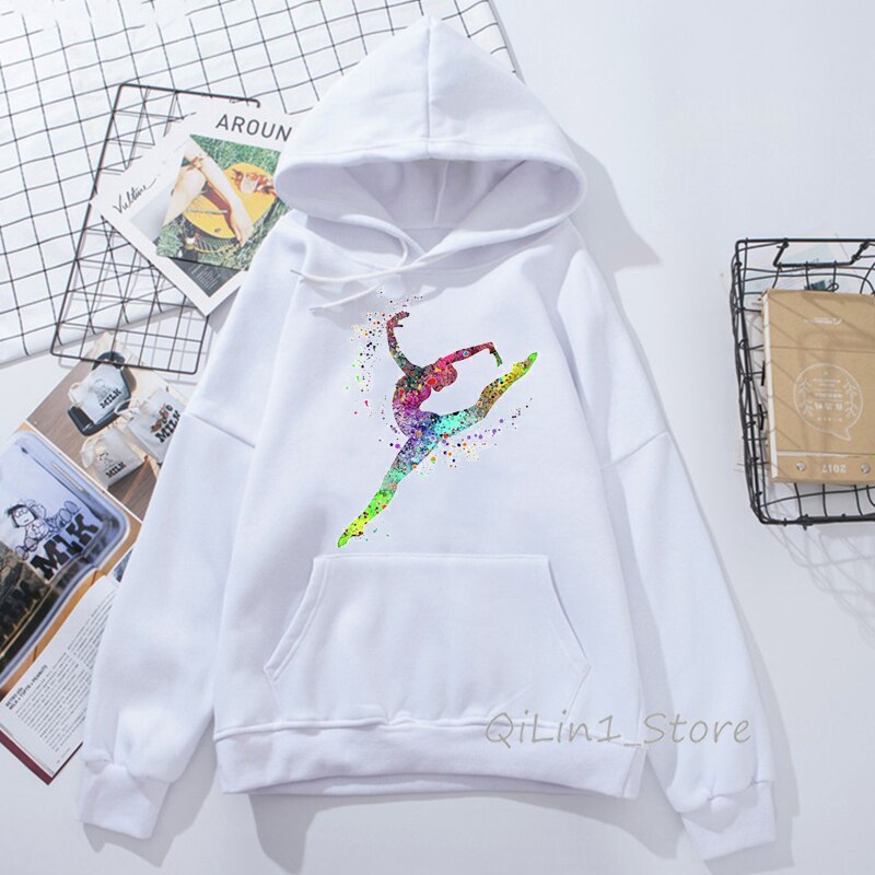 Aquarell gymnastik mädchen harajuku kawaii hoodie Hütte Sweatshirt 90s tumblr kleidung frauen Sport turnerin drucken hoodies