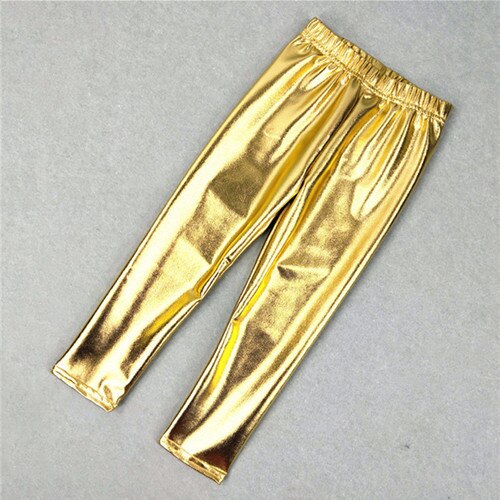 Flickor leggins glänsande guld silver skinny punkbyxor pojkar byxor vår sommar barn barn babykläder för 3-12 år: Leggings i guld / 3t