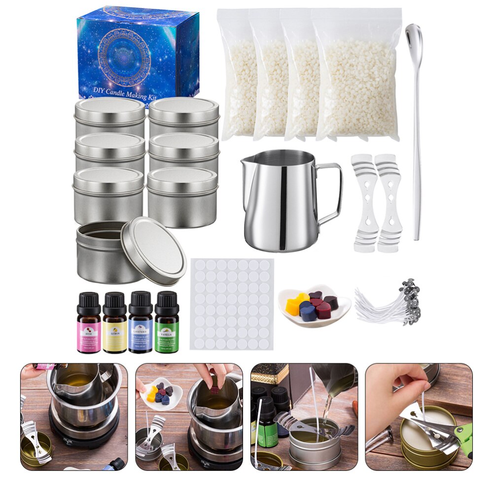 1 Set DIY Candle Making Kit Scented Candle Materials Tinplate Candle Cup: Silver