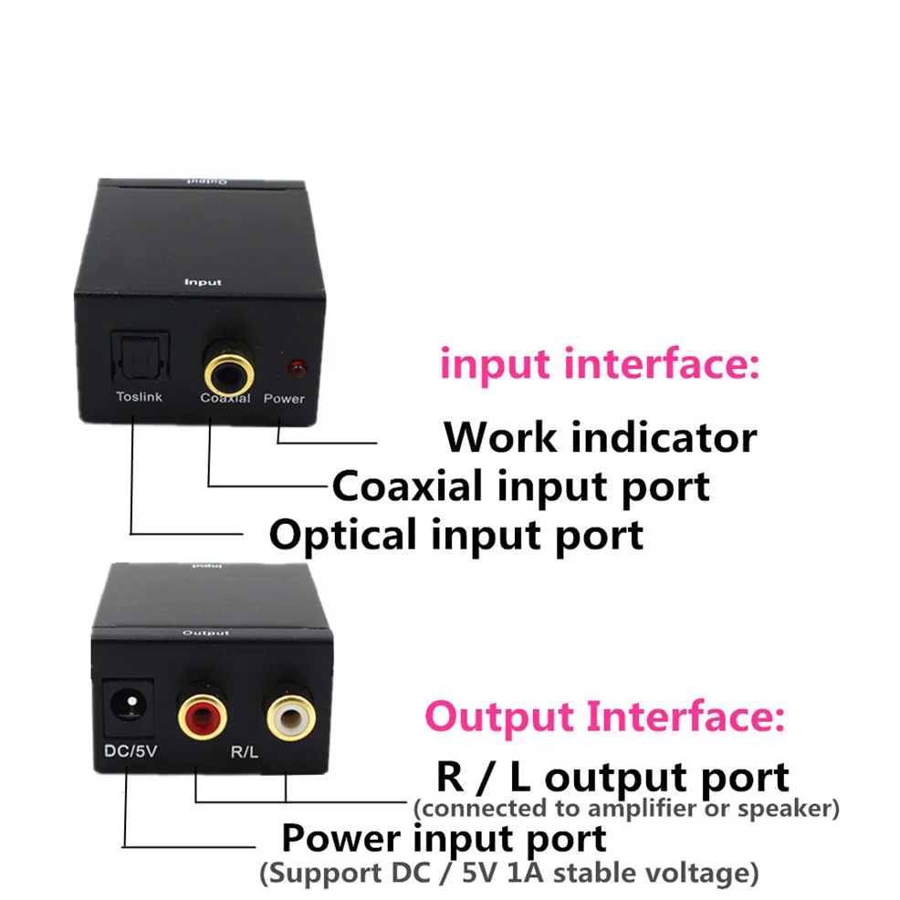 Convertidor de Audio Digital a analógico USB, señal Coaxial de fibra óptica a DAC analógico Spdif estéreo, Decodificador amplificador RCA Jack de 3,5 MM