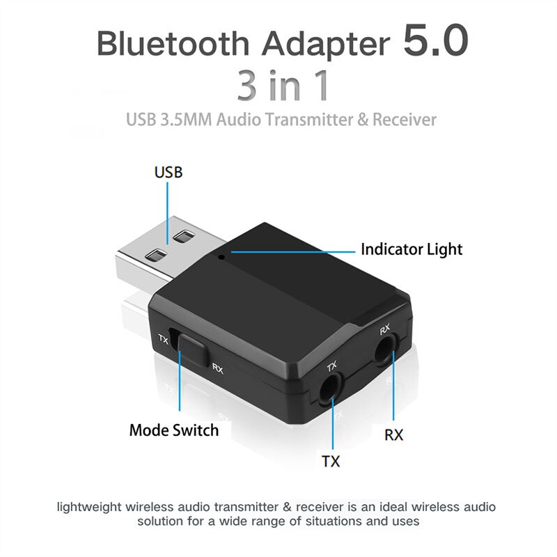 Transmetteur Récepteur Audio Noir Adaptateur Sans Fil Bluetooth 5.0