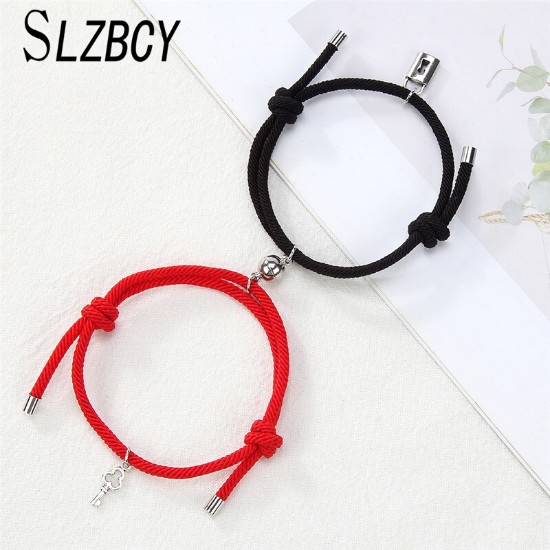 Mode Key Lock Metaallegering Paar Armband Magneet Attractie Beste Vriend Verstelbare Touw Armbanden Voor Vrouwen Mannen Sieraden