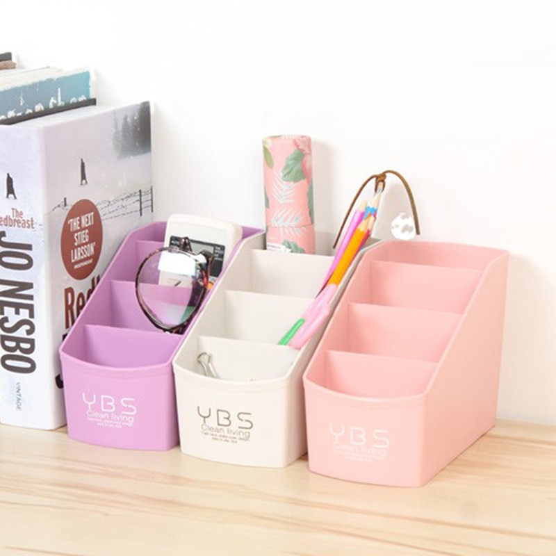 Multi-Cell Desktop Storage Box Large-capacity Office Organizer Tube Four-layer Container Case Blue Purple Pink Beige Makeup Box