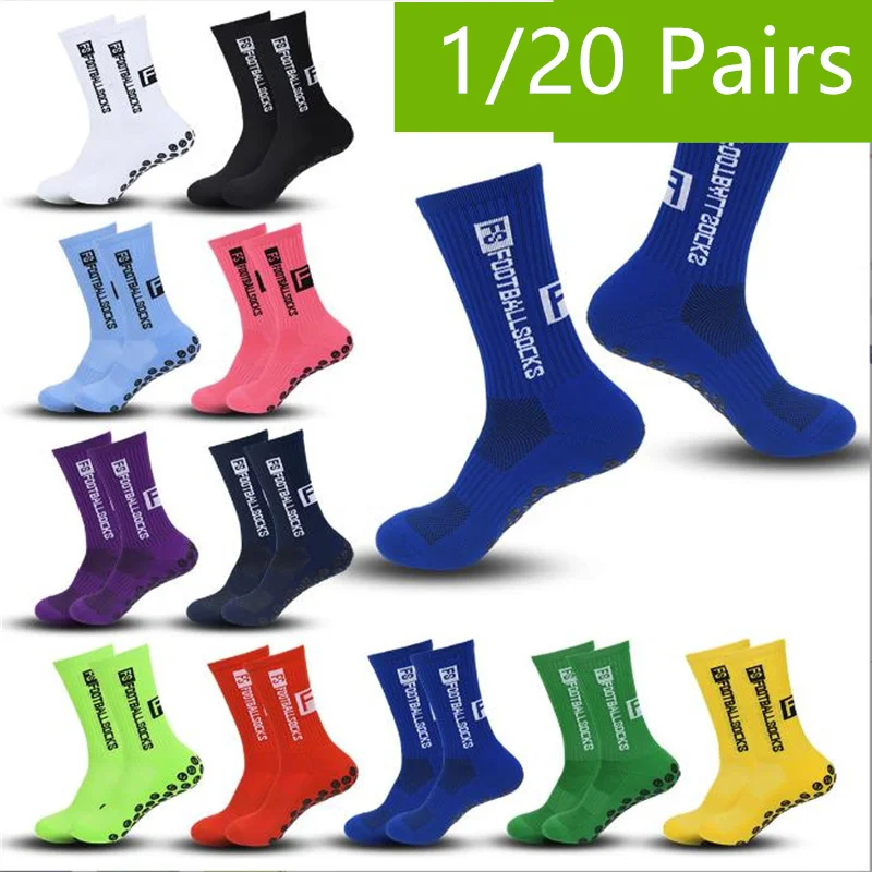 1/20 paires anti-dérapant chaussettes de Football hommes femmes anti-dérapant Football basket-ball Tennis Sport chaussettes poignée cyclisme équitation chaussettes 38-46 2025