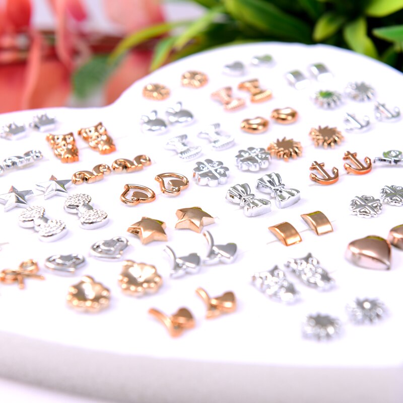 36 Pair/lot Multi-style Gold Black Heart Animal Geometric plastic Stud Earring Set Women Anti Allergy Girls Earrings Jewelry