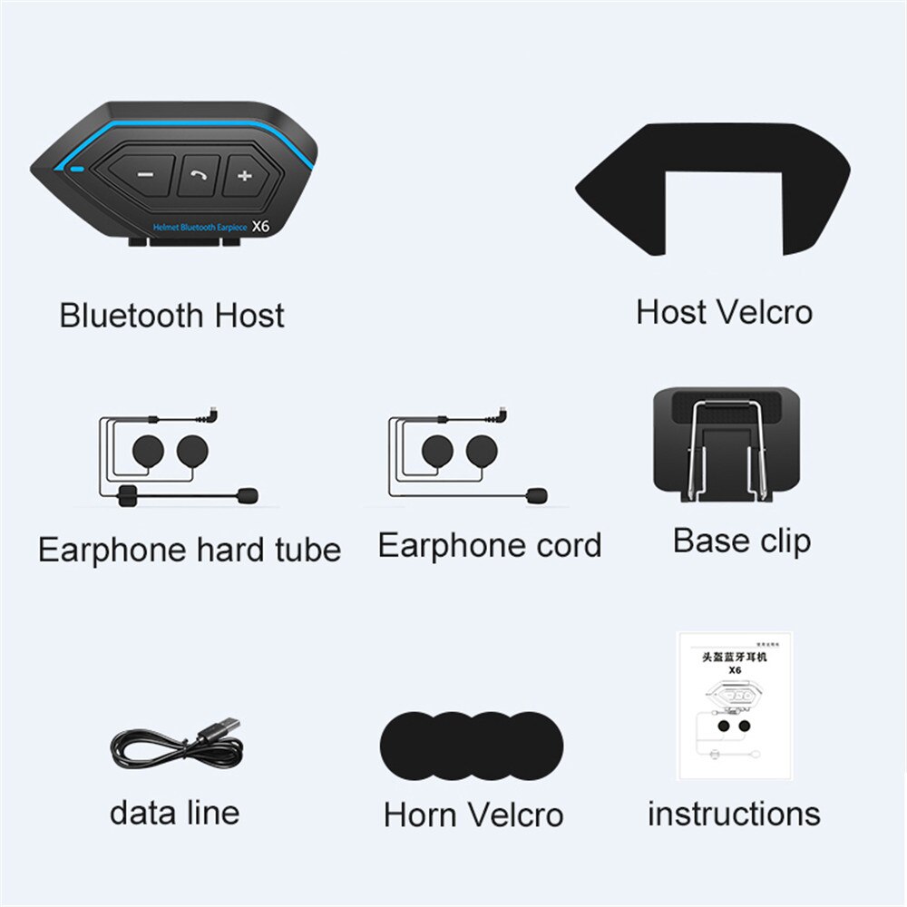 Helm Bluetooth Oortelefoon X6 Motorfiets Headset Bt Interphone Bluetooth Helm Intercom Stereo Headset Voor Mobiele Telefoon 2 Rider