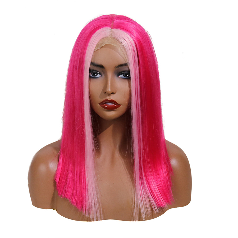 Peluca de 14 "de color rosa oscuro, pelucas sintéticas con encaje frontal de Bob con línea de pelo Natural, pelucas cortas resistentes al calor para mujeres negras Drag Queen