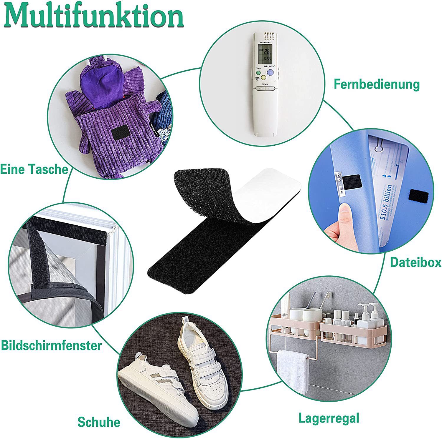 Adhesivo redondo autoadhesivo de nailon, cinta de sujeción con gancho y bucle, alfombra autoadhesiva fuerte de doble cara, alfombrilla antideslizante negra de 3cm