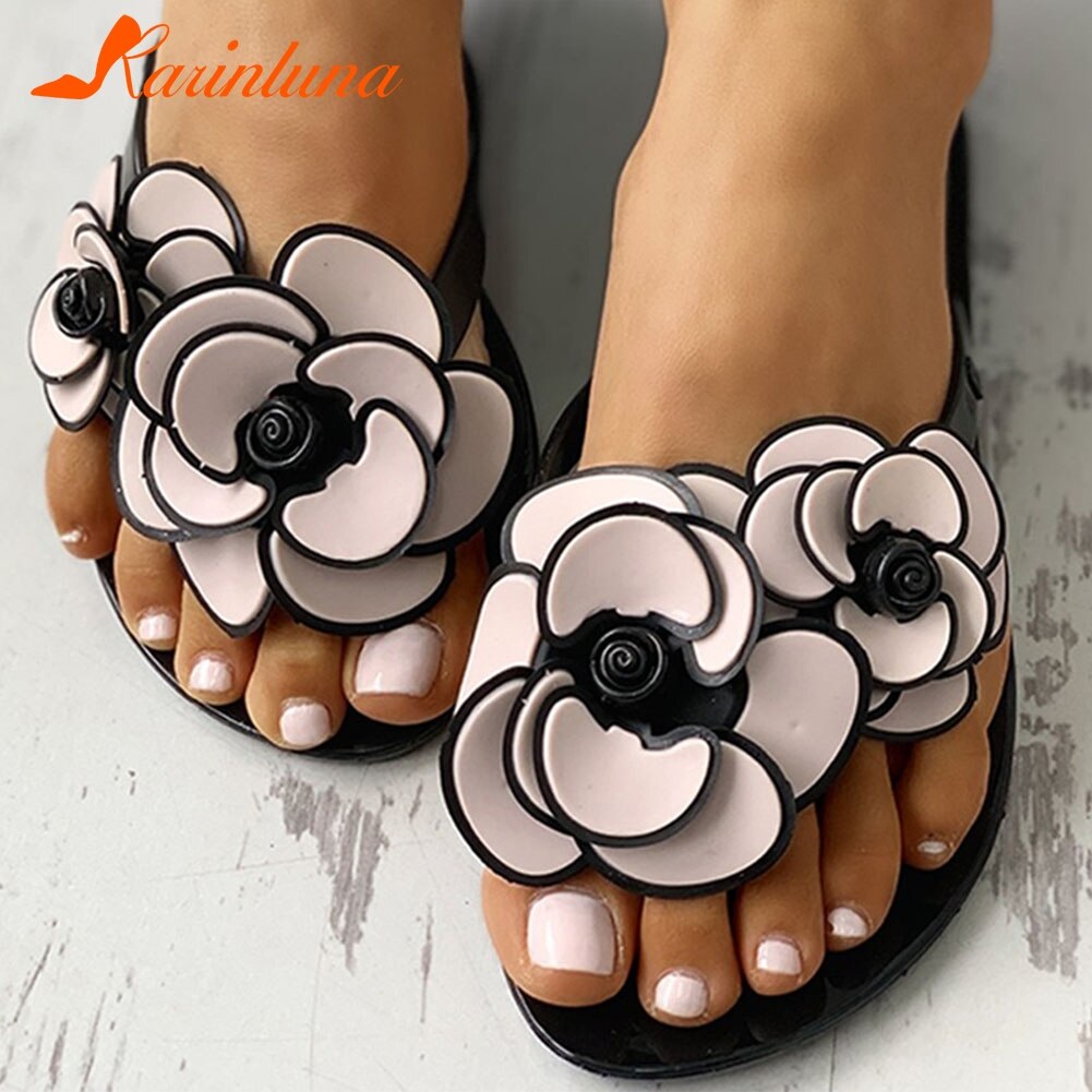 KARINLUNA Big Leisure Beach Sandal Flowers Flat Sandal Summer Shoes Flip Flops Slippers Women