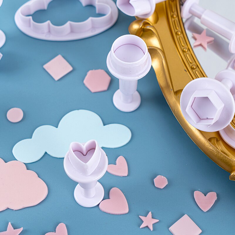 Polymer Clay Cloud Mold Heart Star Shape Printing Cutting Mold DIY Pottery Sculpture Geometric Figure Embossing Modeling Tools