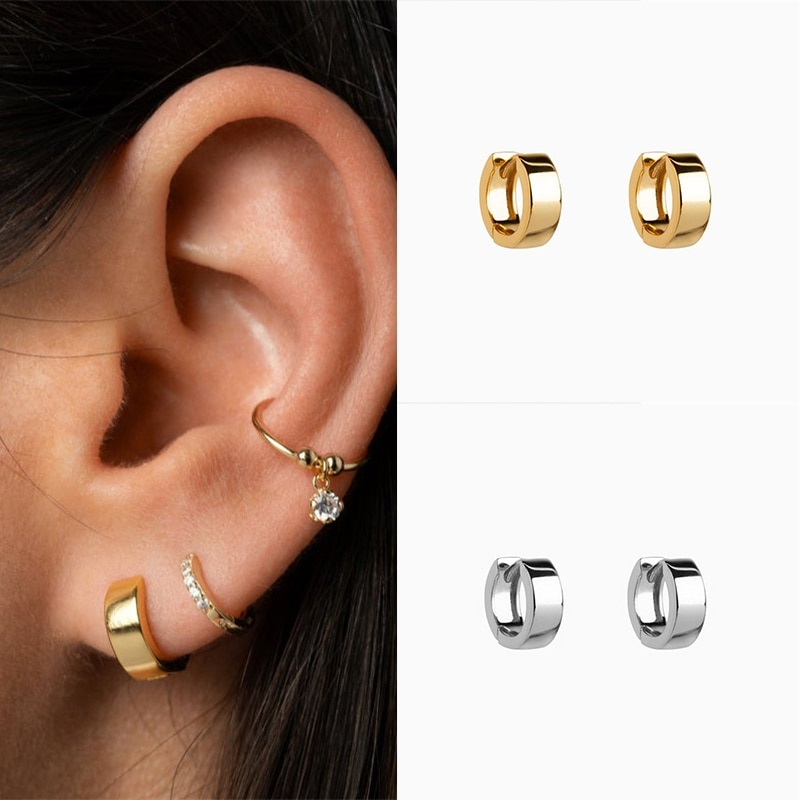 Boako   s925 sterling sølv øreringe minimalistisk chic vindcirkel glatte øreringe sat med zirkon øreringe smykker