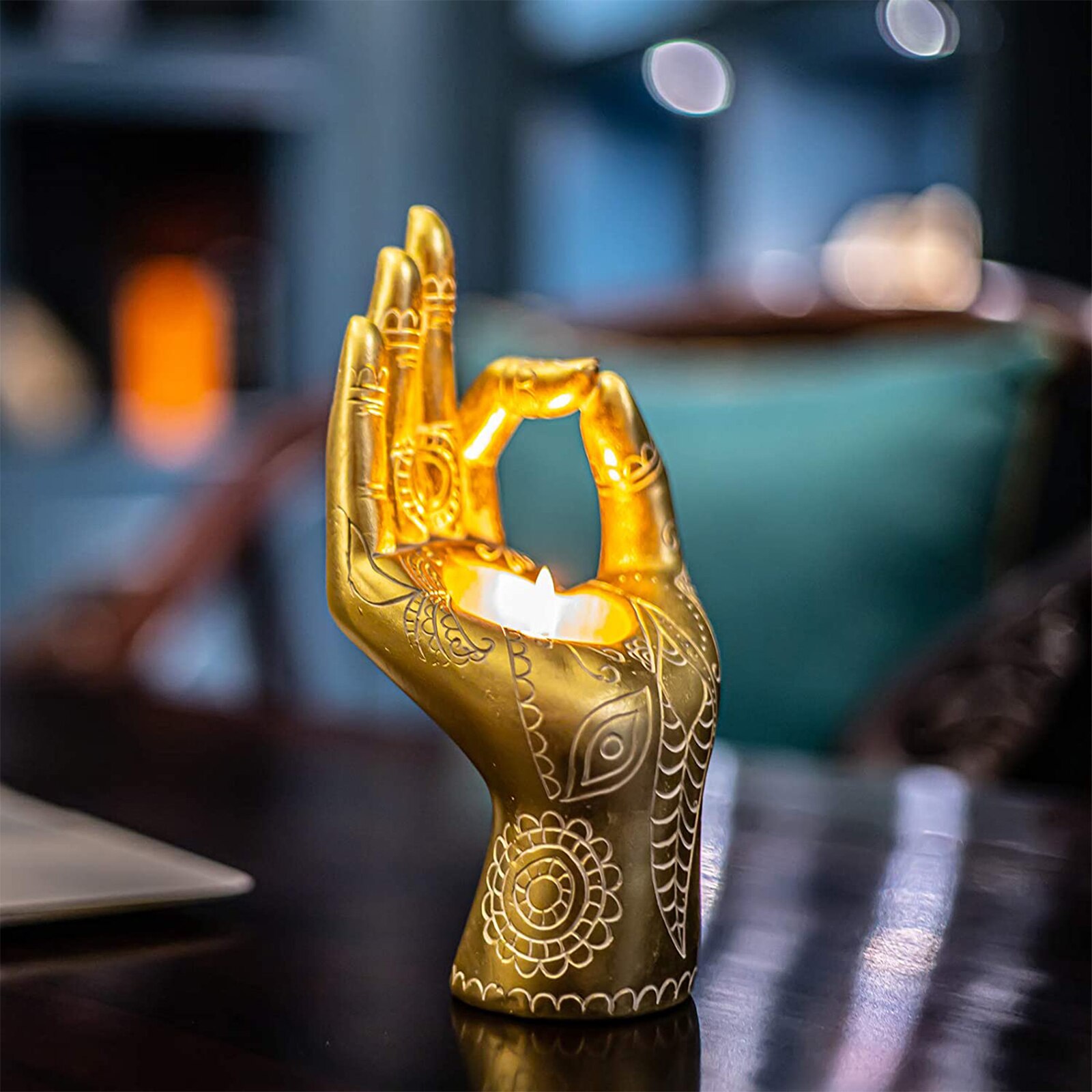 Kaarshouder Buddha &#39;S Hand Vormige Hars Kandelaar Desktop Decor Decoratieve Artware Voor Thuis Winkels Brons/Gouden
