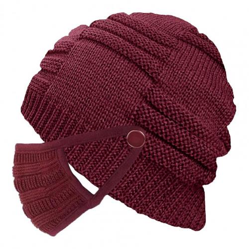 Gebreide Muts Unisex Winter Gebreide Muts Warm Cap Met Gezicht Cover Winddicht Beanie Hoofddeksels: Wine Red