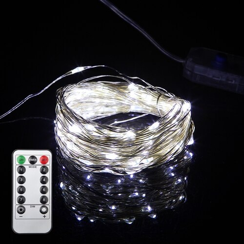5m 10m usb led fe lys vandtæt led sølv wire streng med fjernbetjening til julefest bryllup dekoration: Hvid / 5m 50 lysdioder