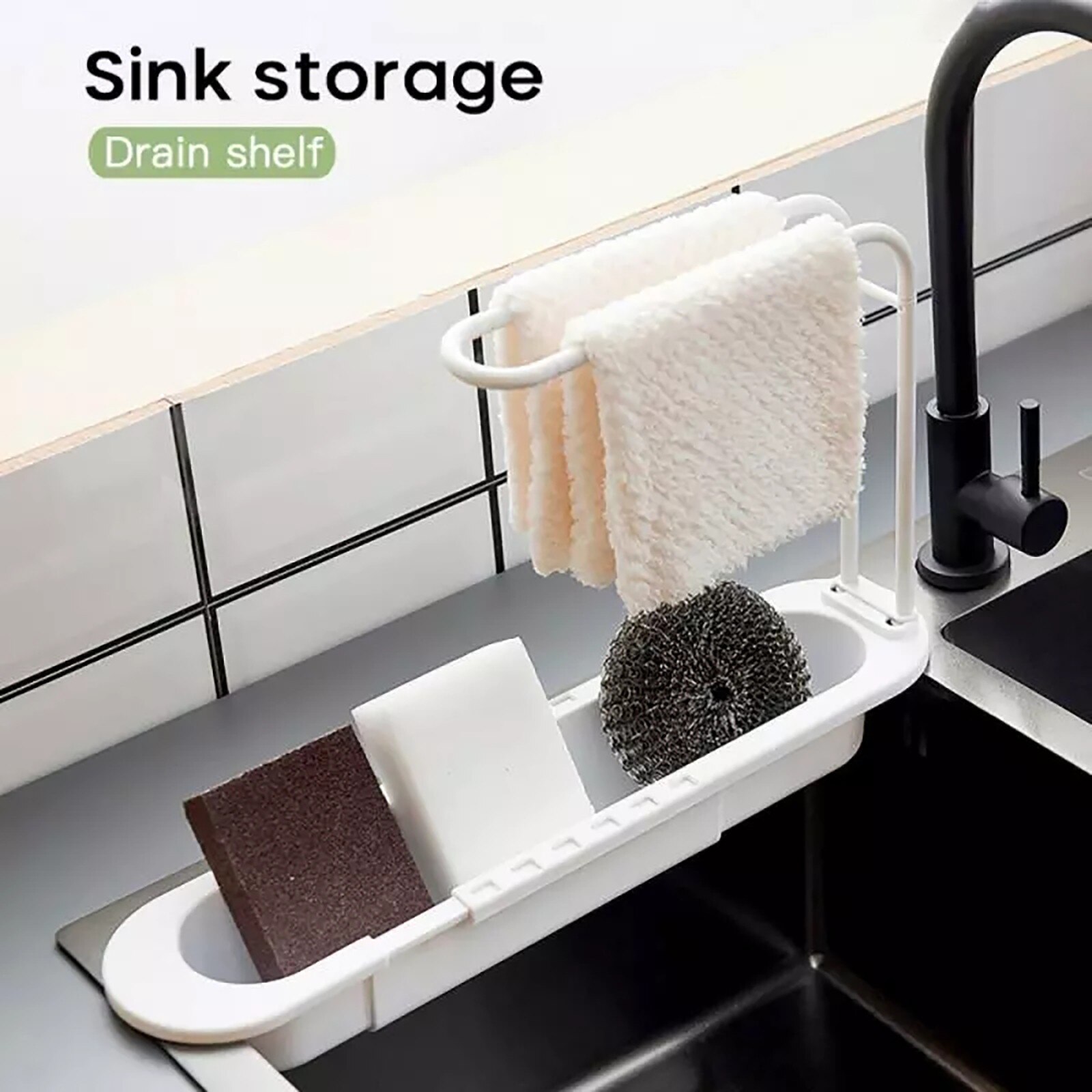 Telescopic Sink Shelf Kitchen Sinks Organizer Soap Sponge Adjustment ...