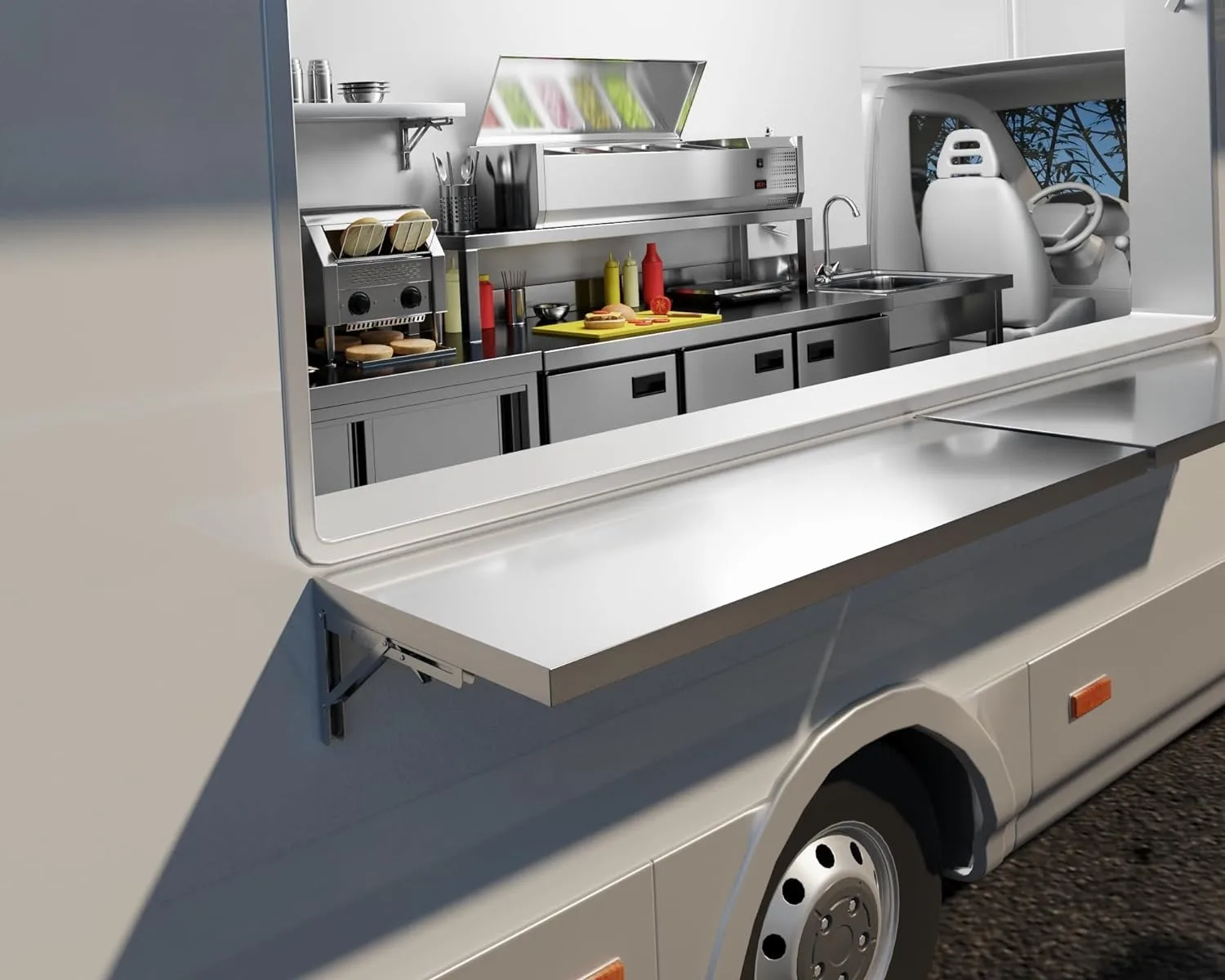 23.6*16in 304 Stainless Steel Folding Table Wall Mounted Shelve Home Kitchen Bathroom food truck garage sliver